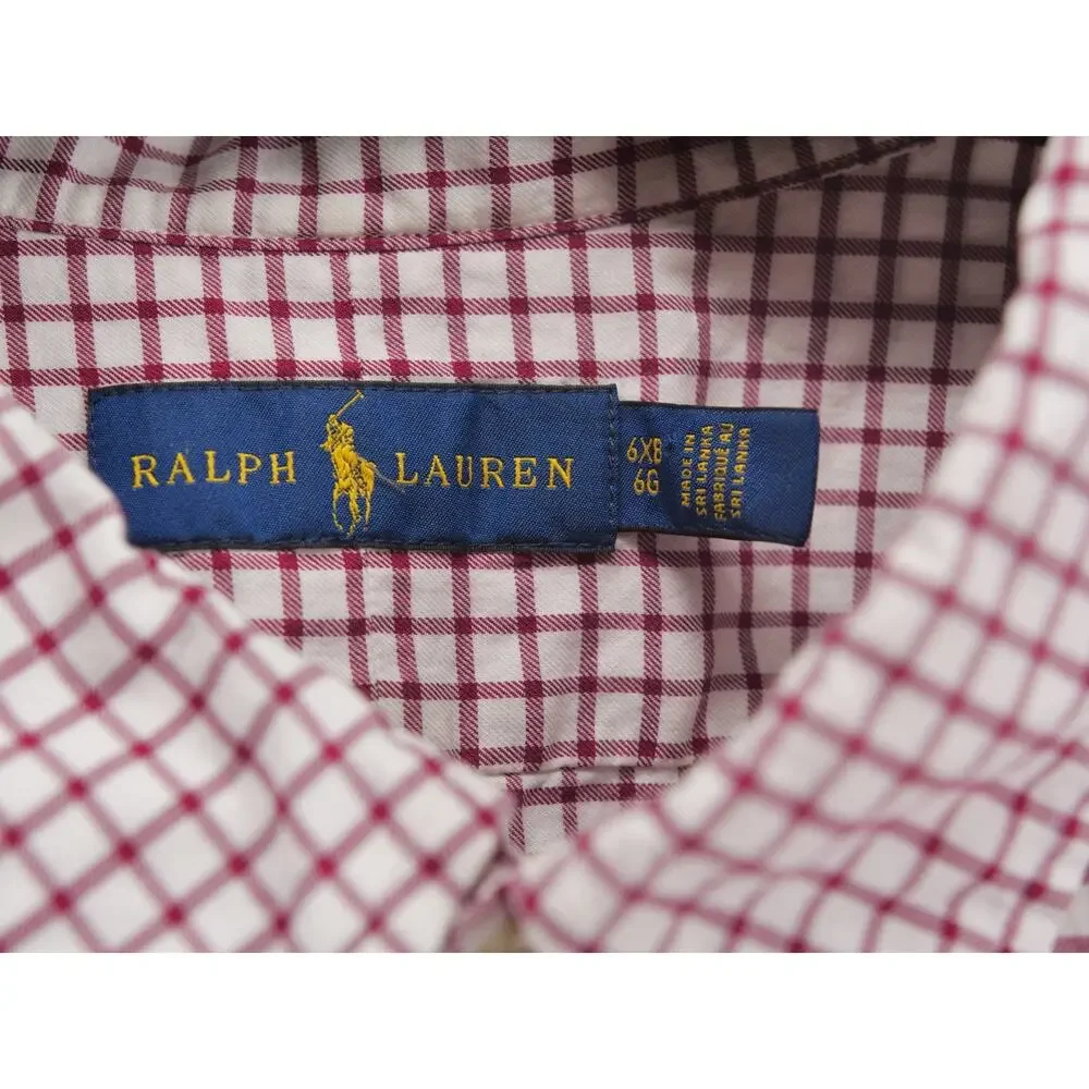 Polo Ralph Lauren Mens 6XB Red White Gingham Plaid Button Up Long Sleeve